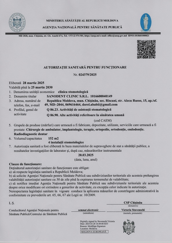 Autorizatie sanitara Sanodent Autorizatie sanitara Sanodent