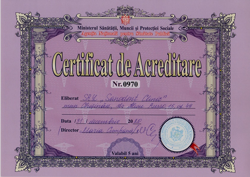Certificat Acreditare Sanodent Certificat Acreditare Sanodent